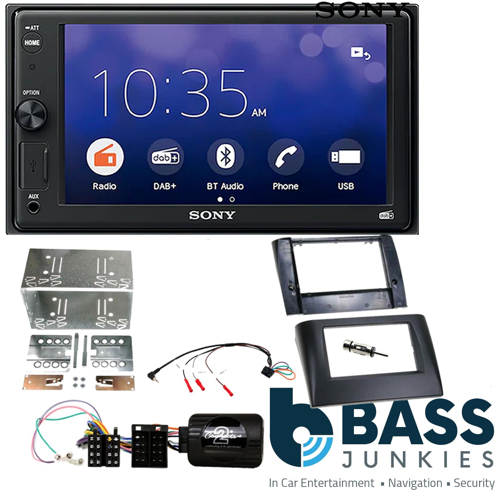 SONY 6.2" Screen Blutooth Double Din Stereo Fitting Kit + Steering Wheel Stalk Controls to fit Fiat Stilo 2001-08