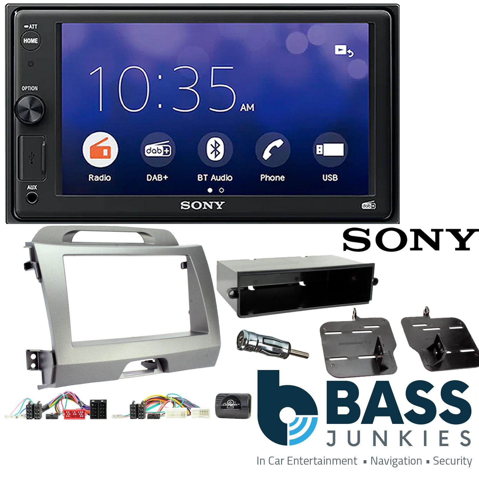 SONY XAV-1550D DAB+ Smart Bluetooth Car Radio + Stereo fitting kit + Steering Wheel Controls Loom for Kia Sportage 2011-2015