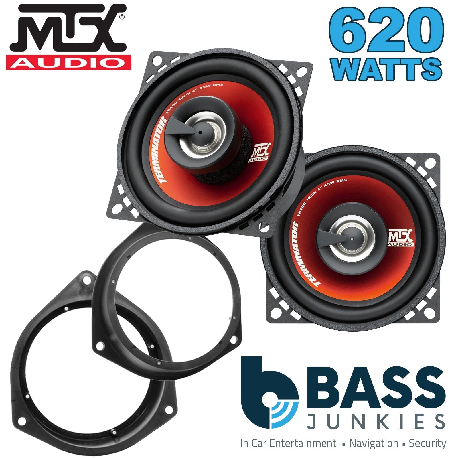 MTX TR40C 100mm/10cm/4" 2-Way Coaxial Car speakers (Per Pair Max 620|90 watts RMS) Fits Fiat Qubo 2008-18 | Fiorino 08-21
