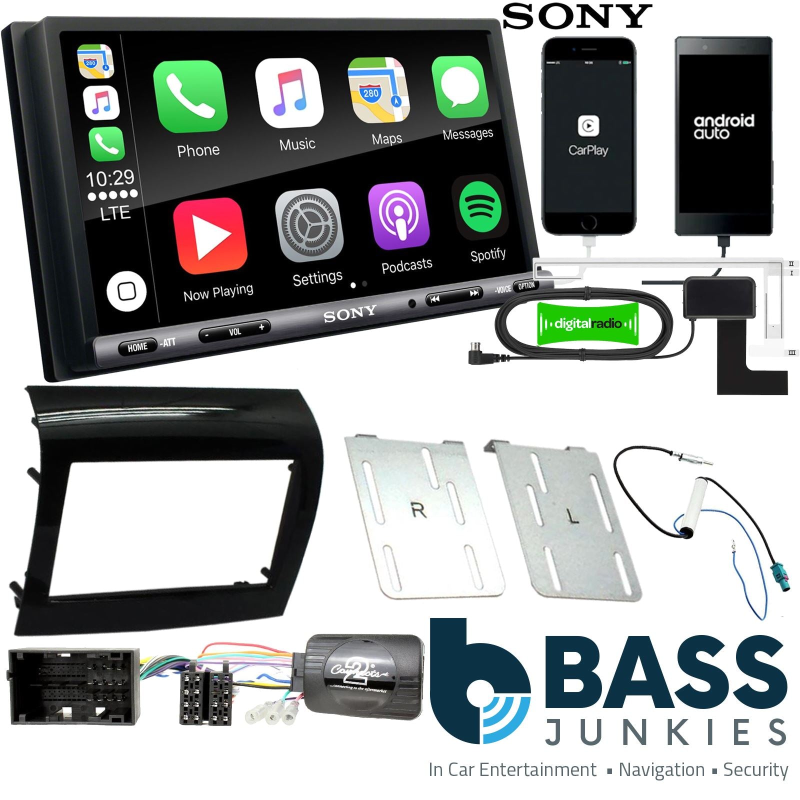 SONY DAB+ Apple | Android Double Din Stereo Fitting Kit + Steering Wheel Stalk Controls to fit Peugeot Boxer 2014-