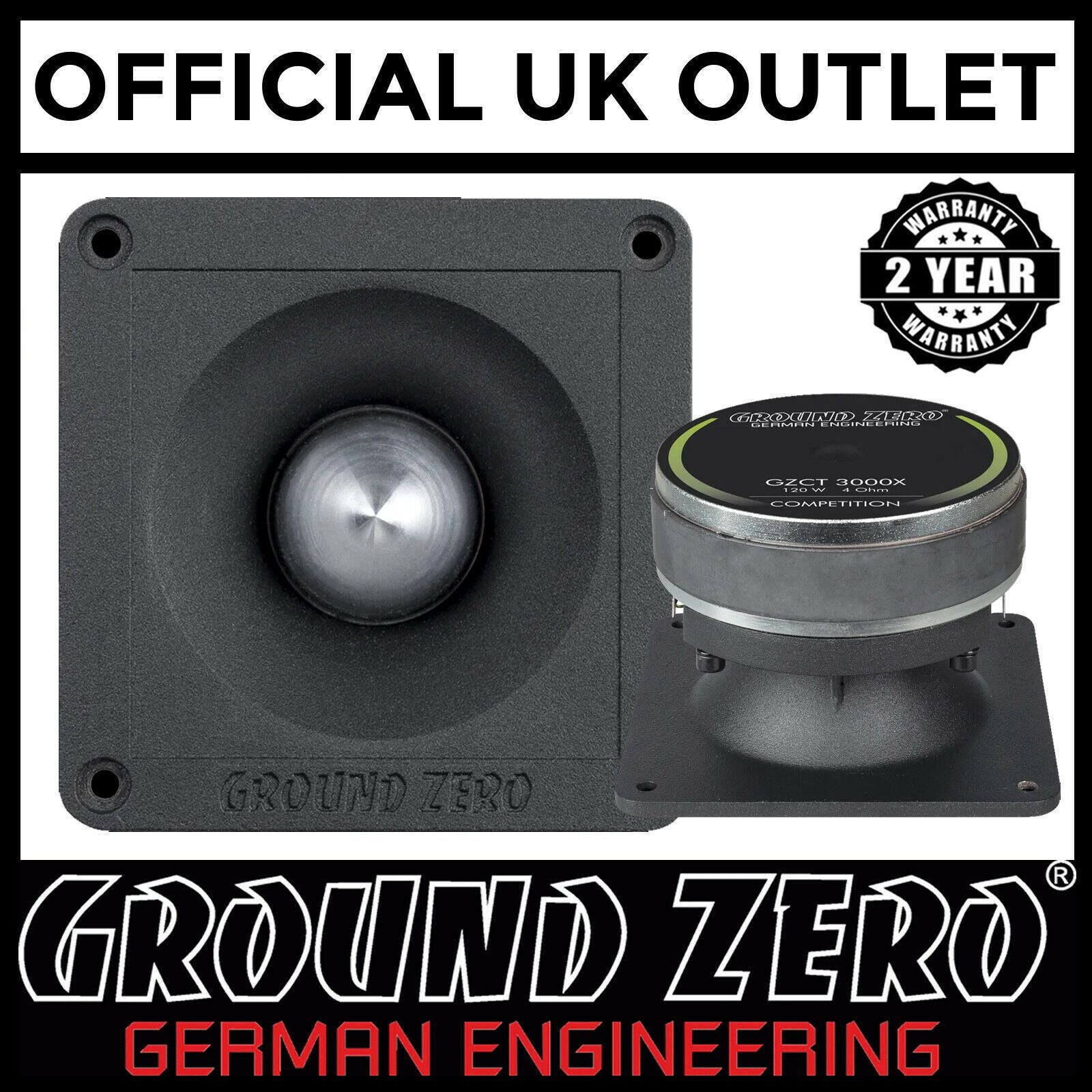 Ground Zero GZCT-3000X - 4.02" x 4.02" 40 WRMS 4-Ohm Compression Car Tweeter - Single
