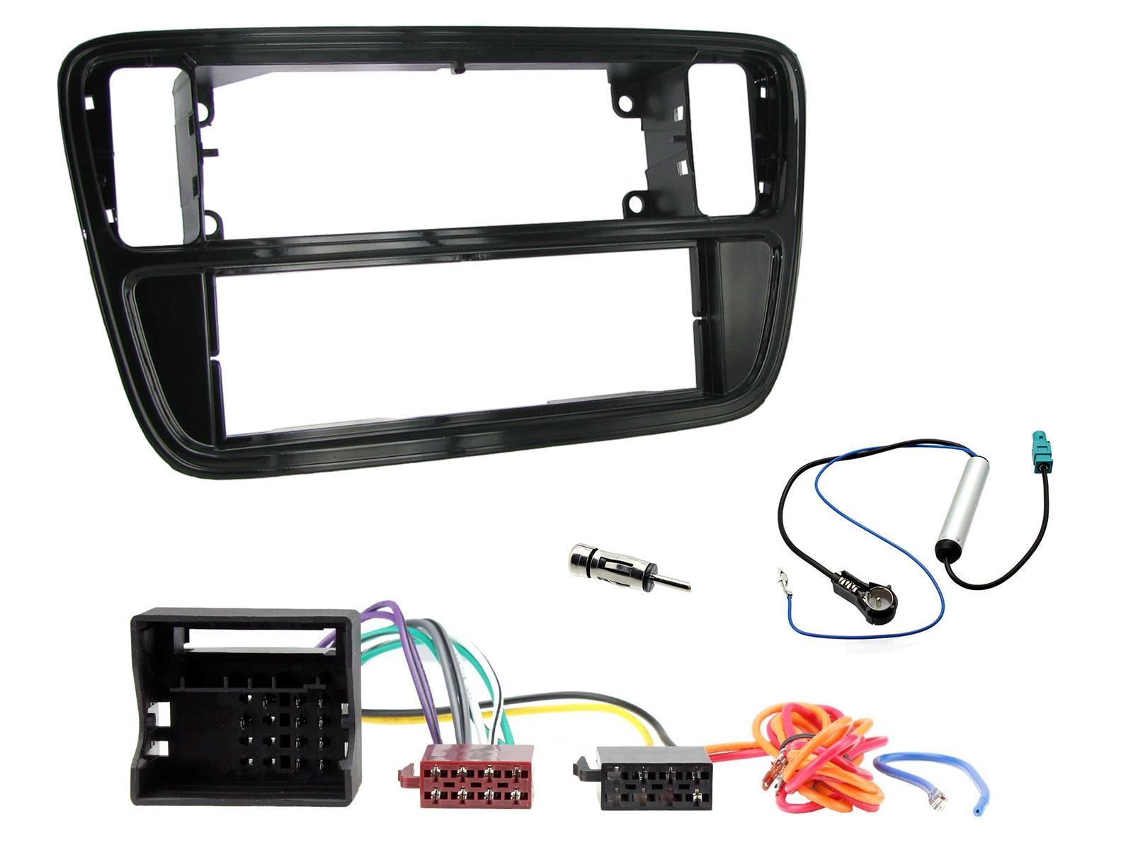 Single Din Stereo Fitting Kit + Steering Wheel Stalk Controls to fit VW UP! 2011-17