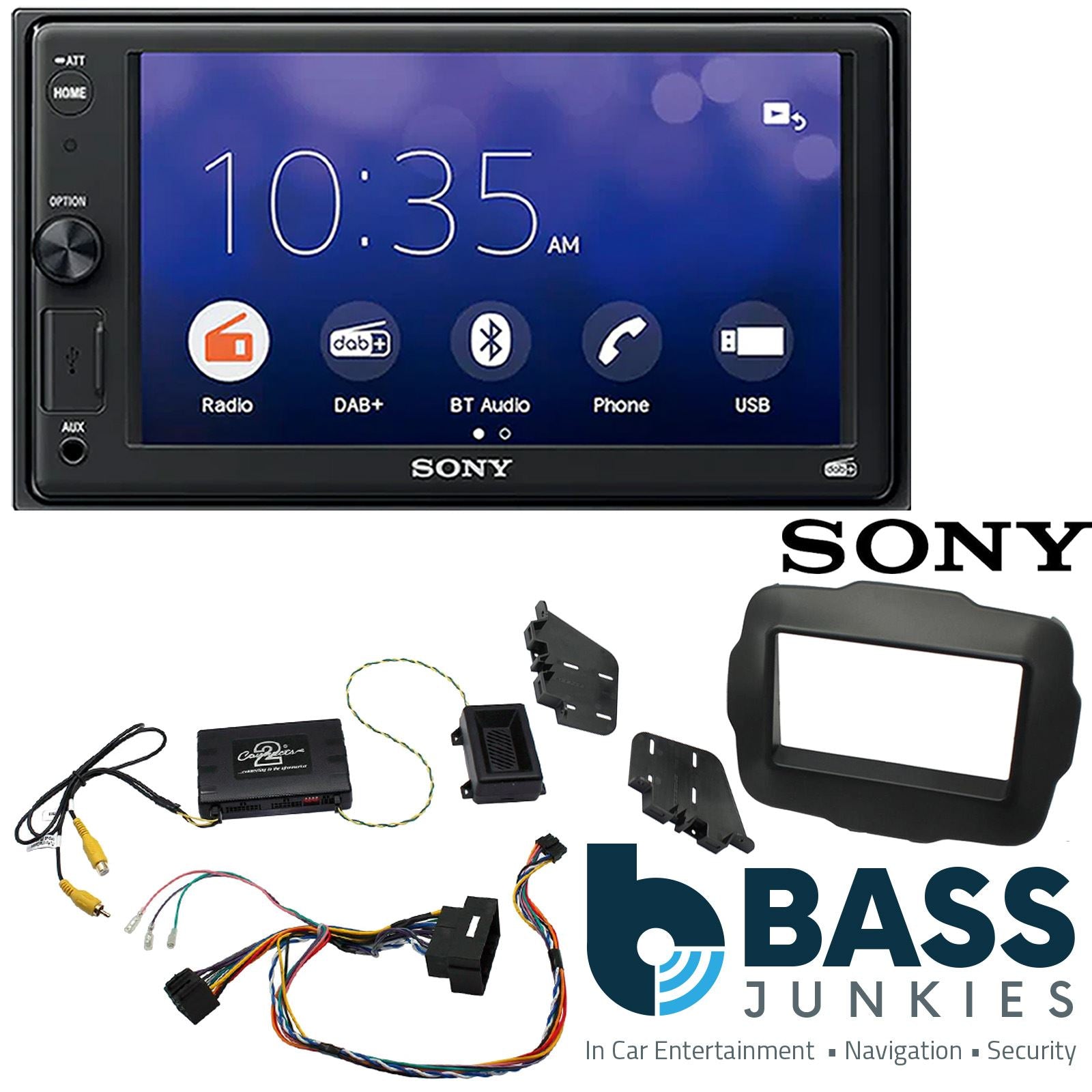 SONY XAV-1550D DAB+ Smart Bluetooth Car Radio + Stereo fitting kit + Steering Wheel Controls Loom for Jeep Renegade 2015-2021