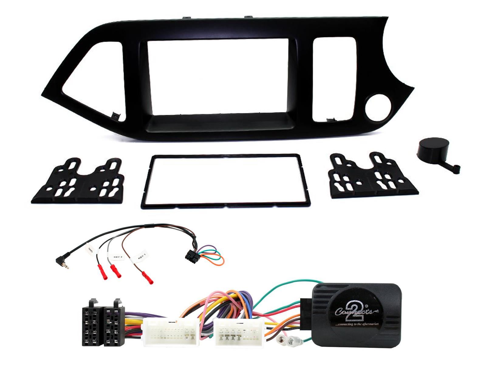 Grundig 6.8" Apple Android Double Din Stereo Fitting Kit + Steering Wheel Stalk Controls to fit Kia Picanto 2011-17