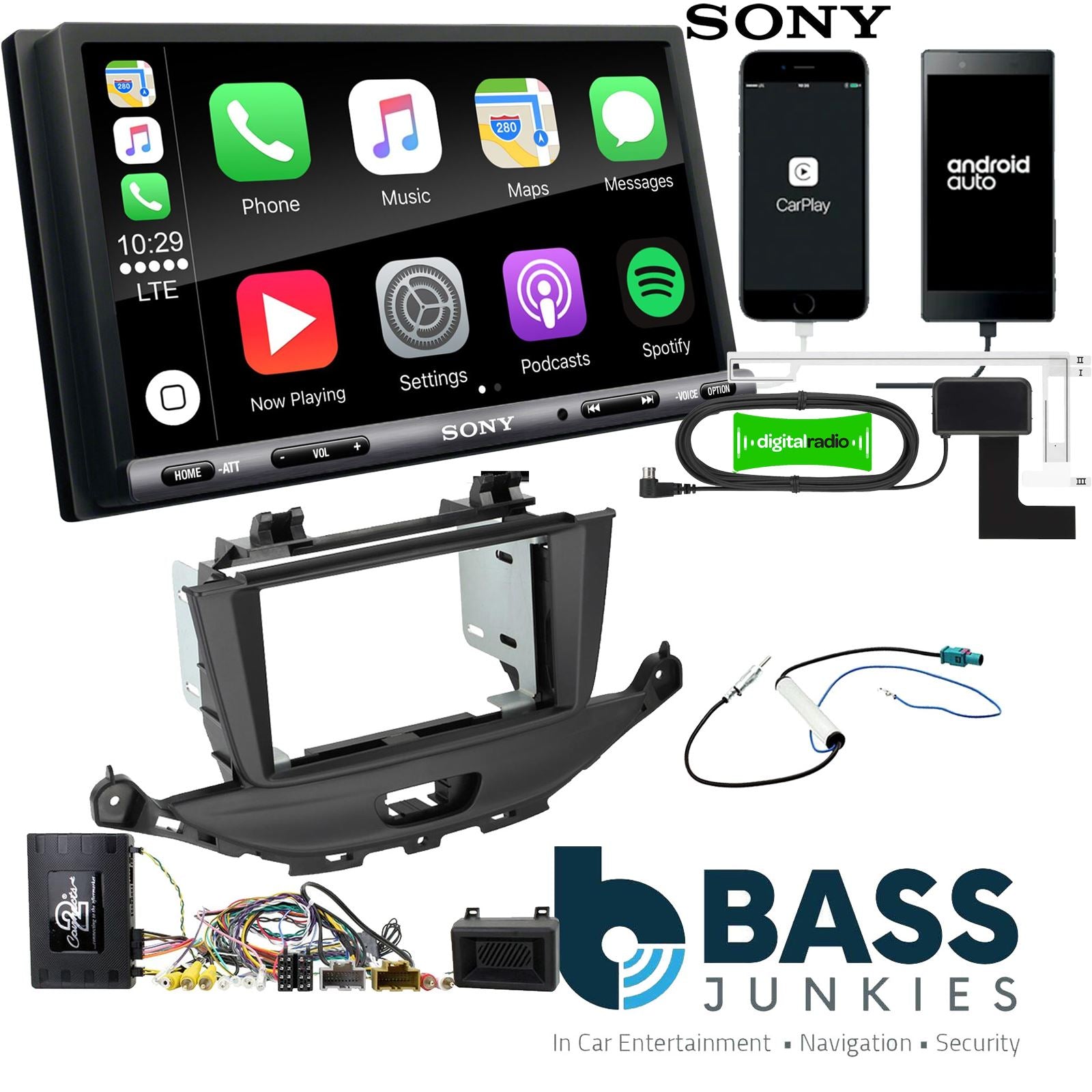 SONY DAB+ Apple | Android Double Din Stereo Fitting Kit + Steering Wheel Stalk Controls to fit Vauxhall Astra 2015-21
