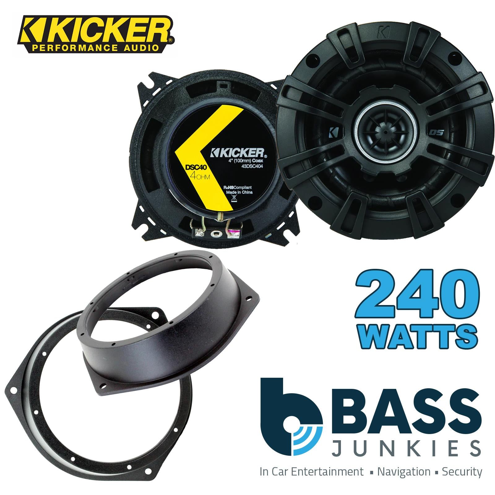 Kicker DSC404 100mm/10cm/4" 2-Way Coaxial Car speakers (Per Pair Max 240|60 watts RMS) Fits Vauxhall Vectra 1995-02 | Astra 98-04 | Omega 94-03 | Zafira 99-05 | Vivaro 01-14