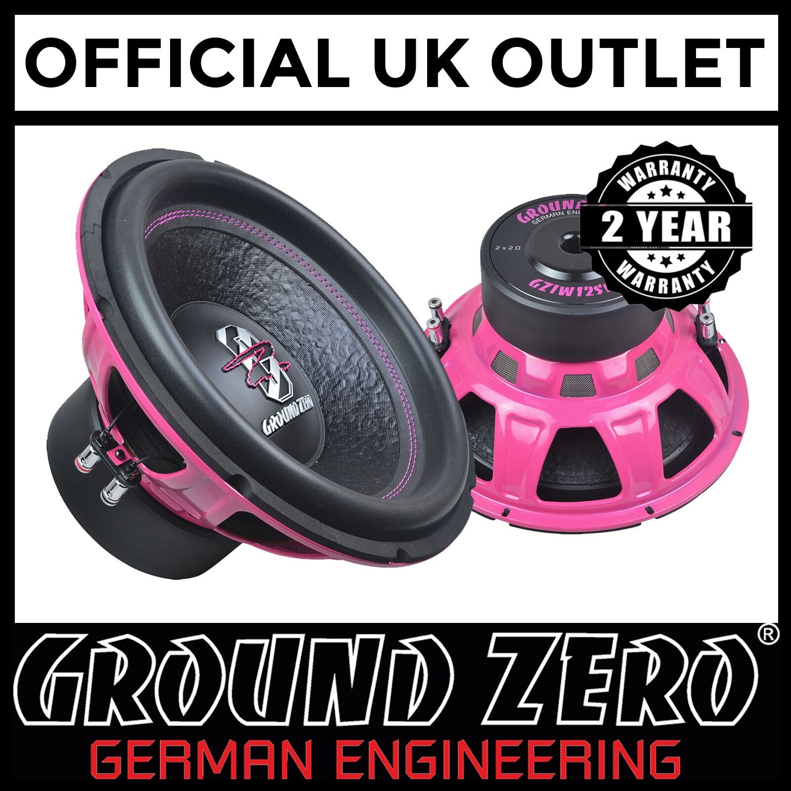 Ground Zero GZIW 12SPL PINK - 12" Inch 30cm 1000 Watts Dual 2 Ohm PINK SPL Car Sub Subwoofer