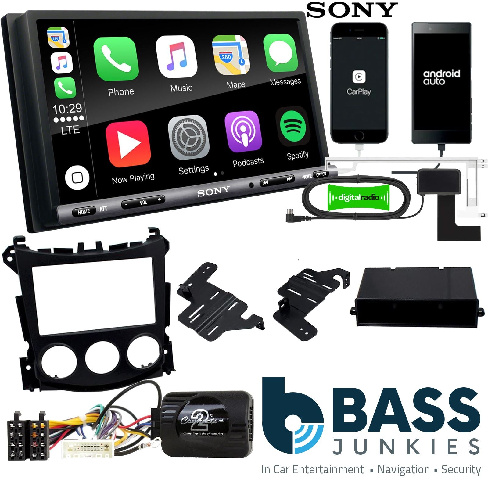SONY DAB+ Apple | Android Double Din Stereo Fitting Kit + Steering Wheel Stalk Controls to fit Nissan 370Z 2009-12