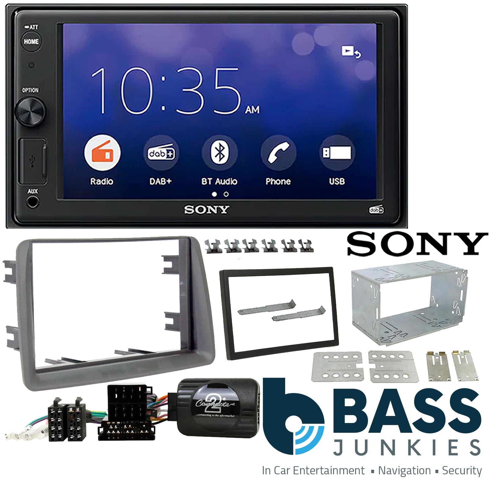 SONY 6.2" Screen Blutooth Double Din Stereo Fitting Kit + Steering Wheel Stalk Controls to fit Fiat Panda 2003-12