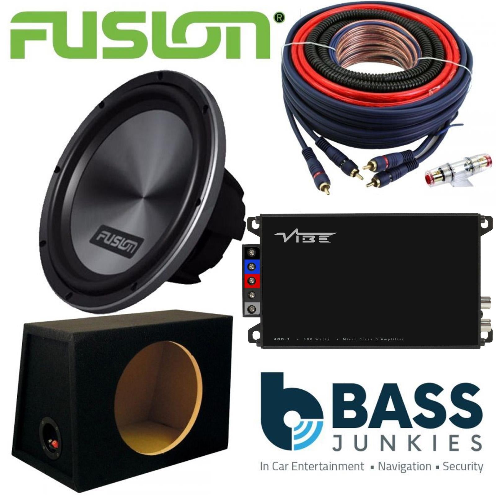 Fusion 12" 1600 Watts 2 Ohm Car Subwoofer & Vibe Monoblock 800 Watts Car Amplifier & Bass Box Kit