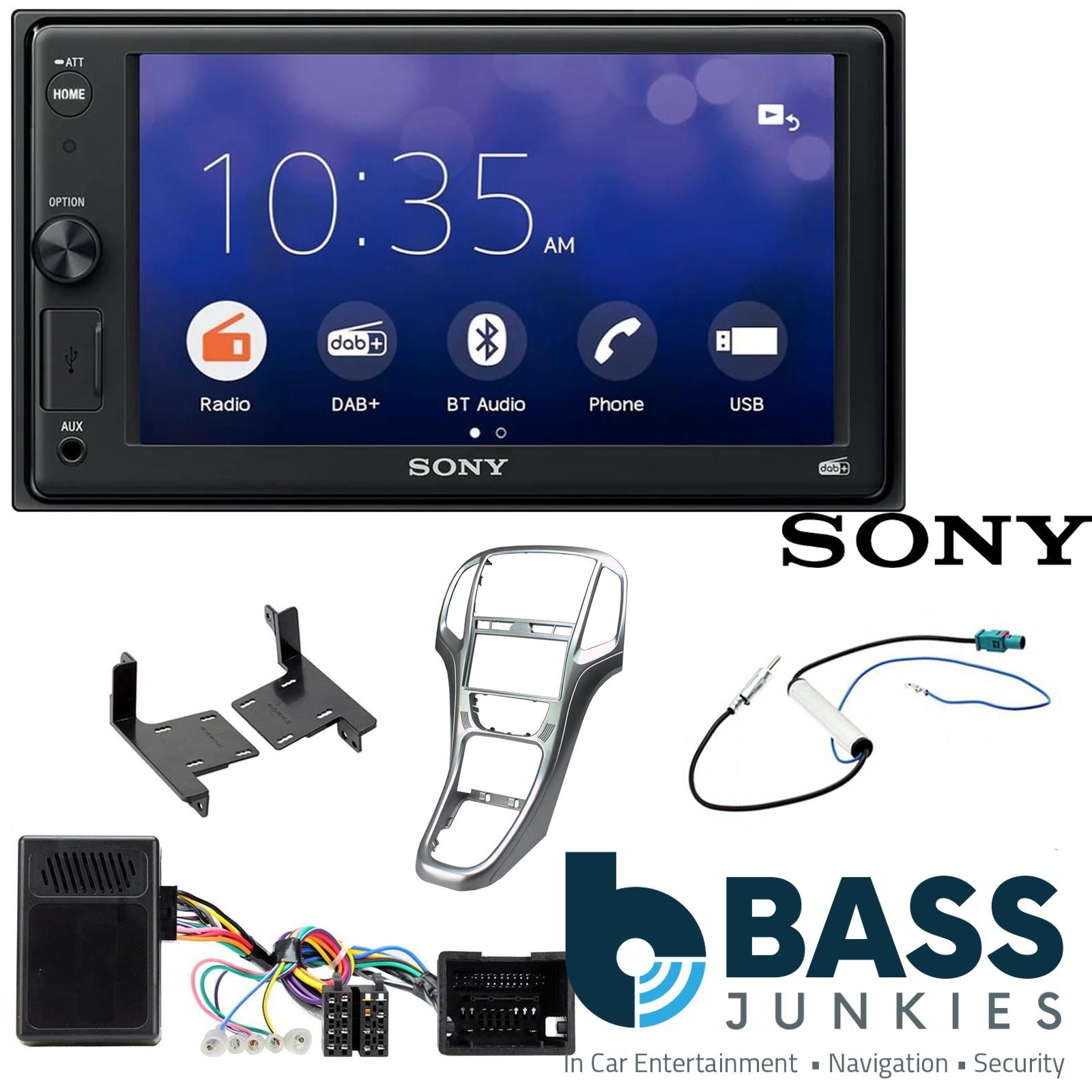 SONY XAV-1550D DAB+ Smart Bluetooth Car Radio + Stereo fitting kit + Steering Wheel Controls Loom for Vauxhall Agila 2000-2007