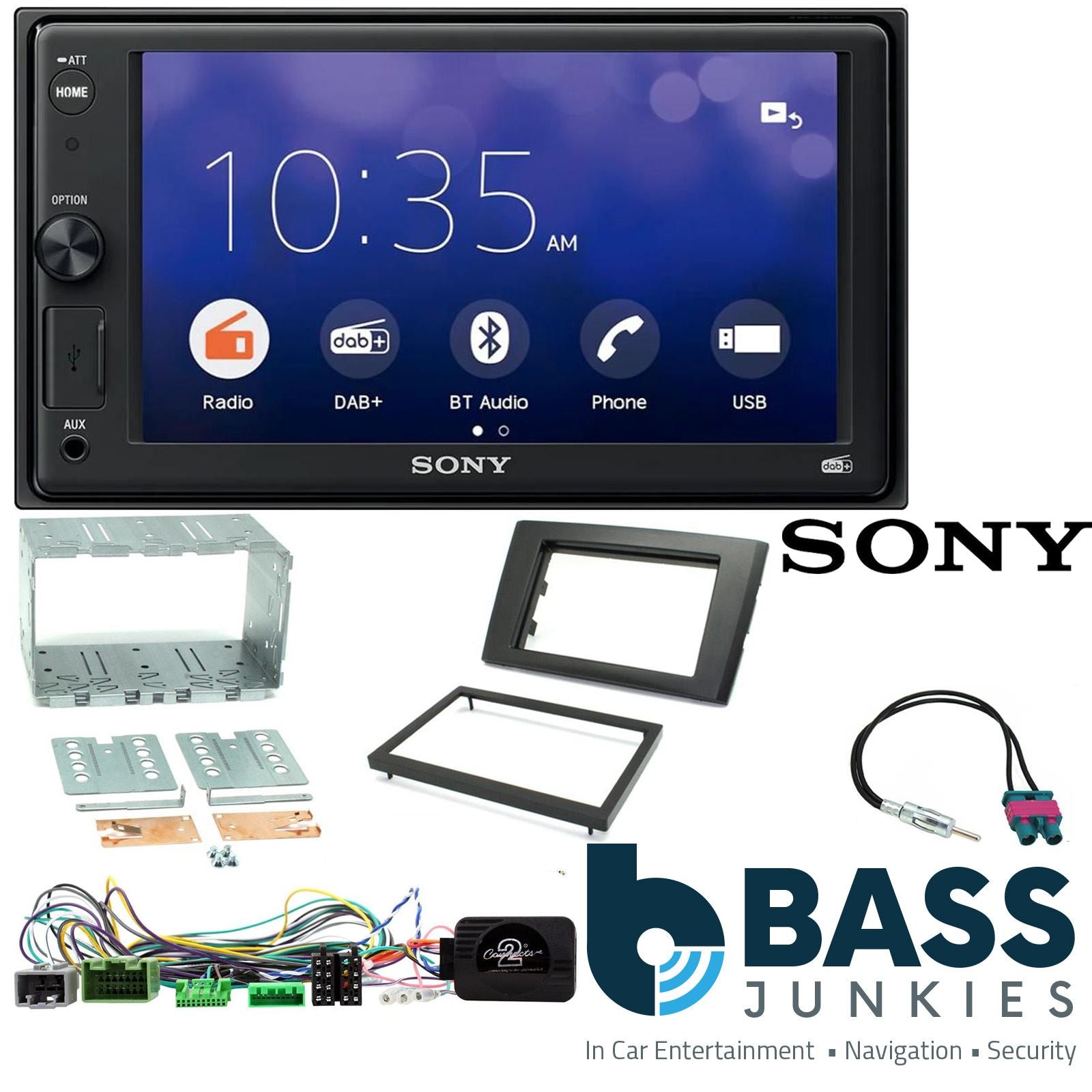 SONY 6.2" Screen Blutooth Double Din Stereo Fitting Kit + Steering Wheel Stalk Controls to fit Volvo XC90 2006-14