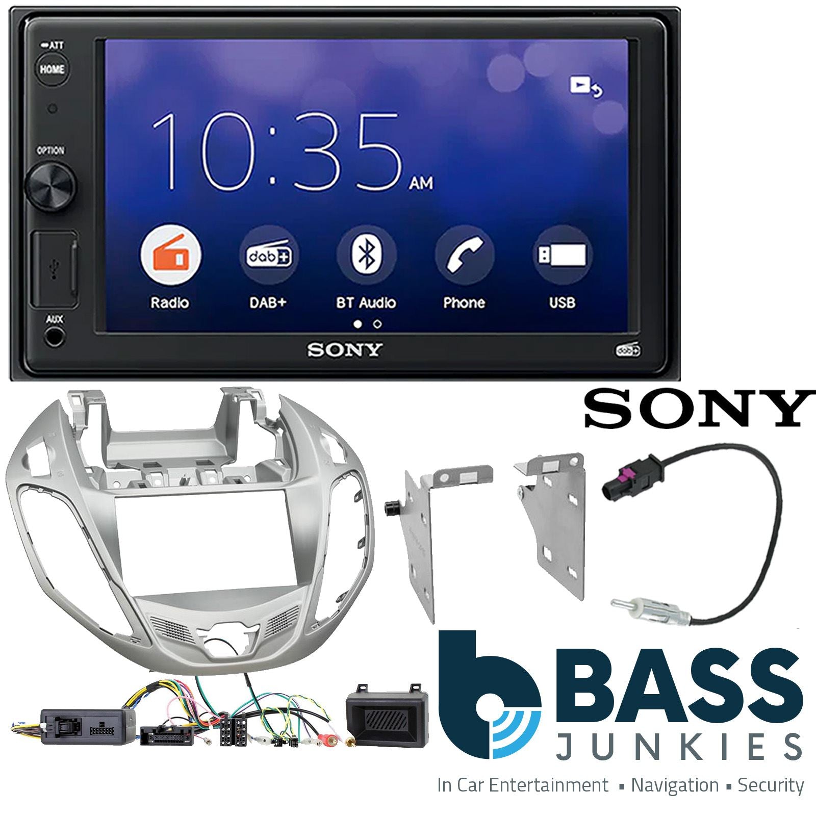 SONY DAB+ Smart Bluetooth Double Din Stereo Fitting Kit + Steering Wheel Stalk Controls to fit Ford B-Max 2012-17