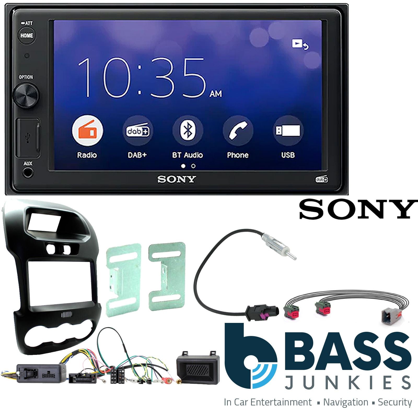 SONY XAV-1550D DAB+ Smart Bluetooth Car Radio + Stereo fitting kit + Steering Wheel Controls Loom for Ford Ranger 2012-2016