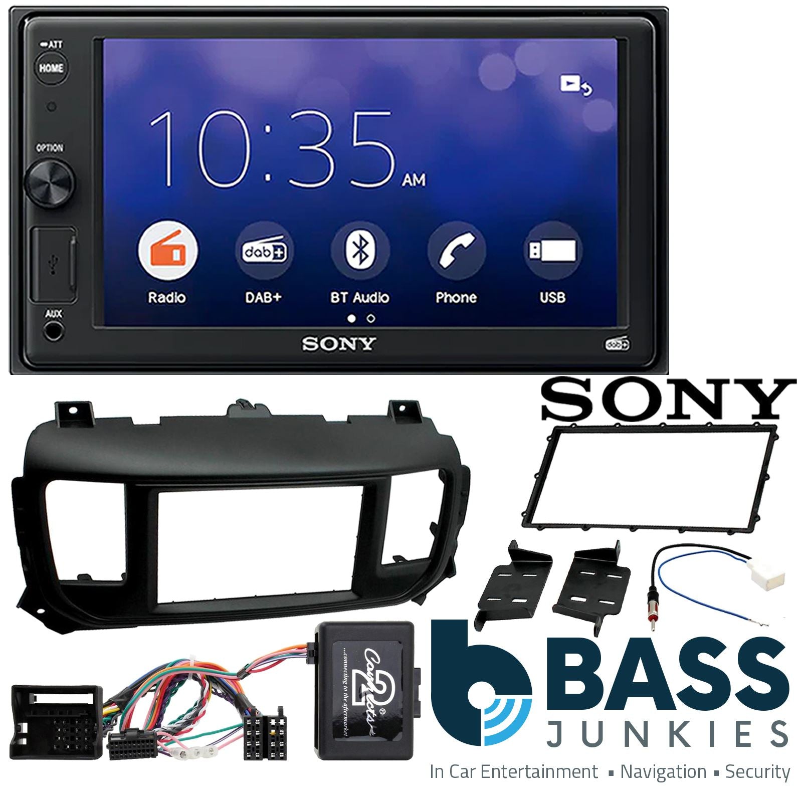 SONY 6.2" Screen Blutooth Double Din Stereo Fitting Kit + Steering Wheel Stalk Controls to fit Peugeot Expert 2016-