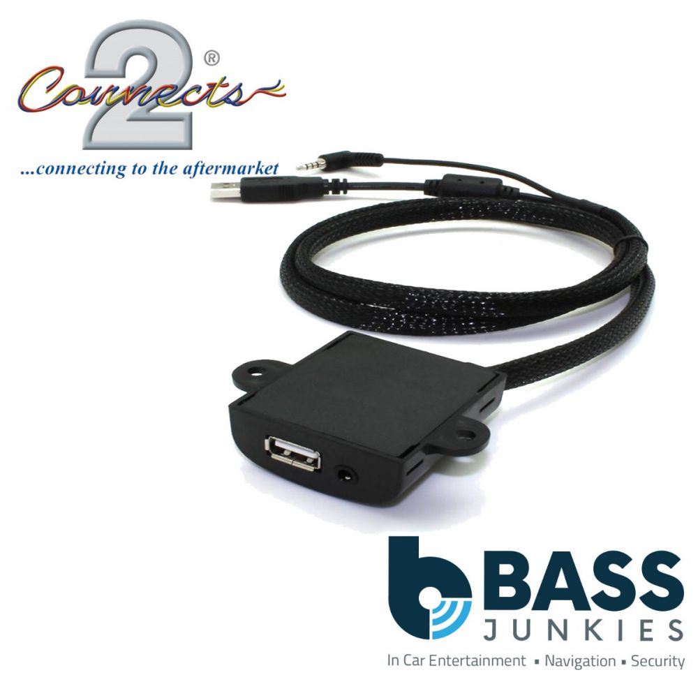 Connects2 CTUNIUSB USB & 3.5mm Jack Dash Mount Glove Box Aux Input Socket Extension Lead