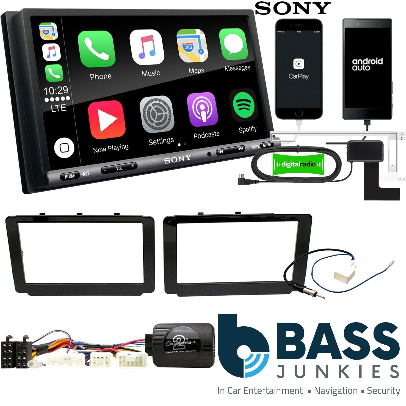SONY DAB+ Apple | Android Double Din Stereo Fitting Kit + Steering Wheel Stalk Controls to fit Toyota Hilux 2015-18
