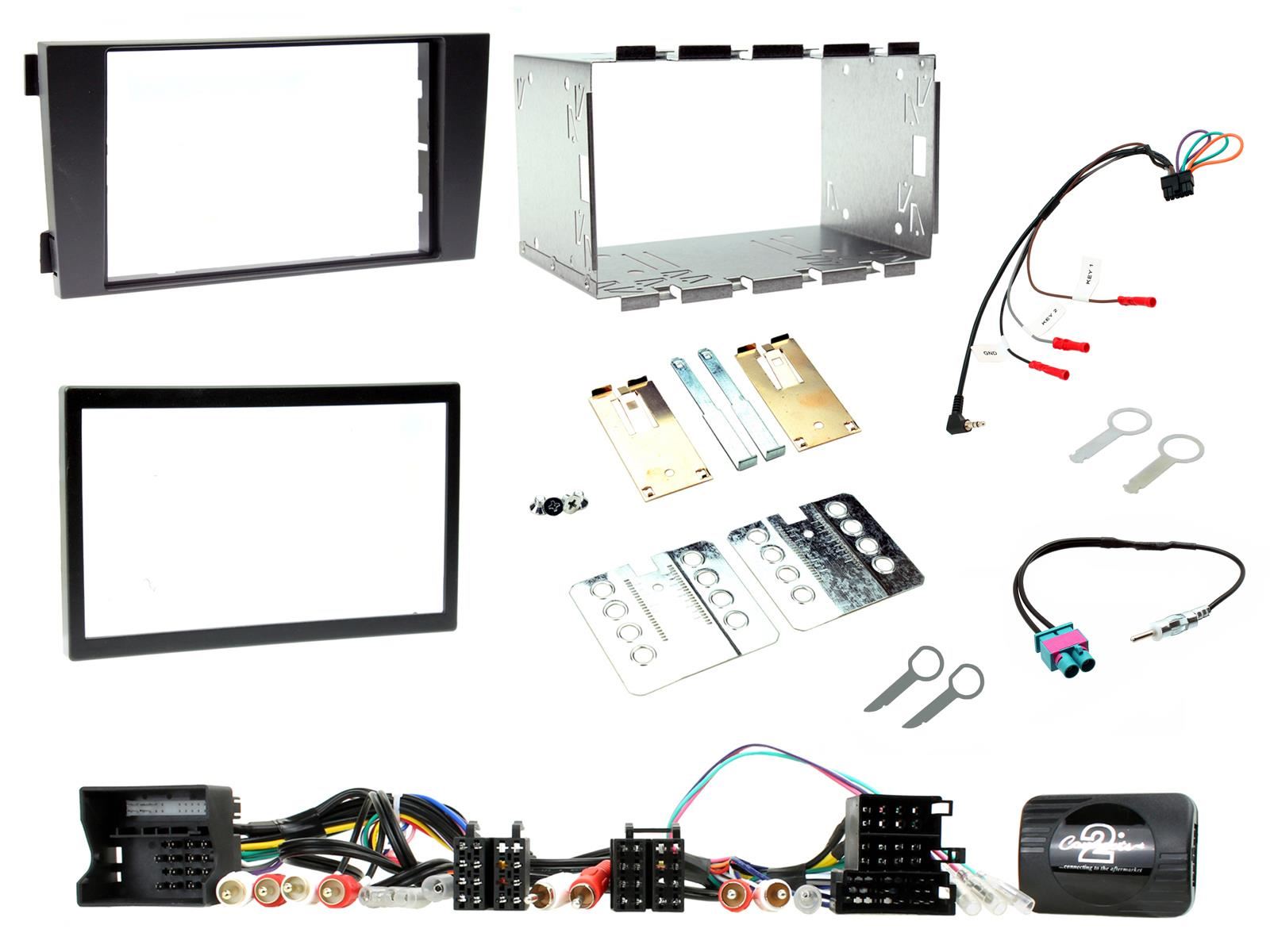 Grundig 6.8" Apple Android Double Din Stereo Fitting Kit + Steering Wheel Stalk Controls to fit Audi A6 2001-04