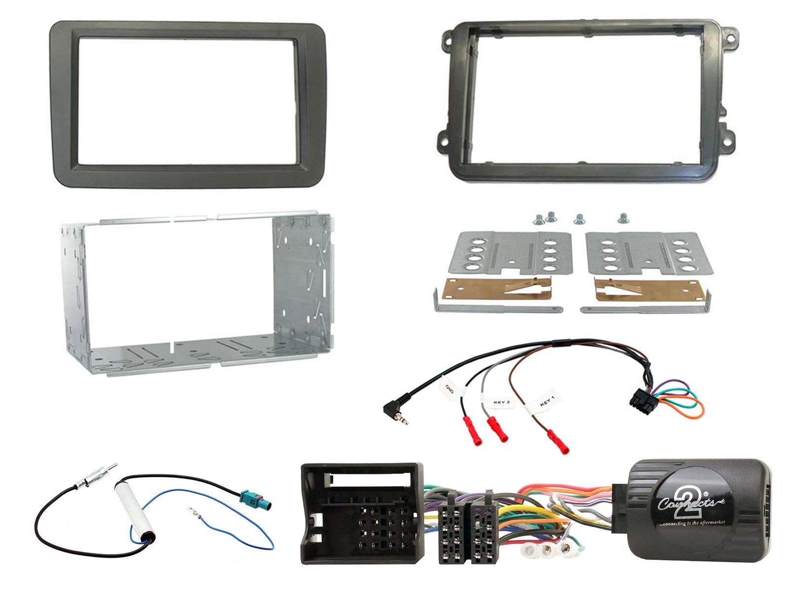 Connects2 CTKVW01 - VW Amarok Caddy Golf MK5 MK6 T5 T5.1 Passat Scirocco Car Stereo Double Din Flush Fit Fascia Panel Steering Wheel Interface & Aerial Complete Fitting Kit