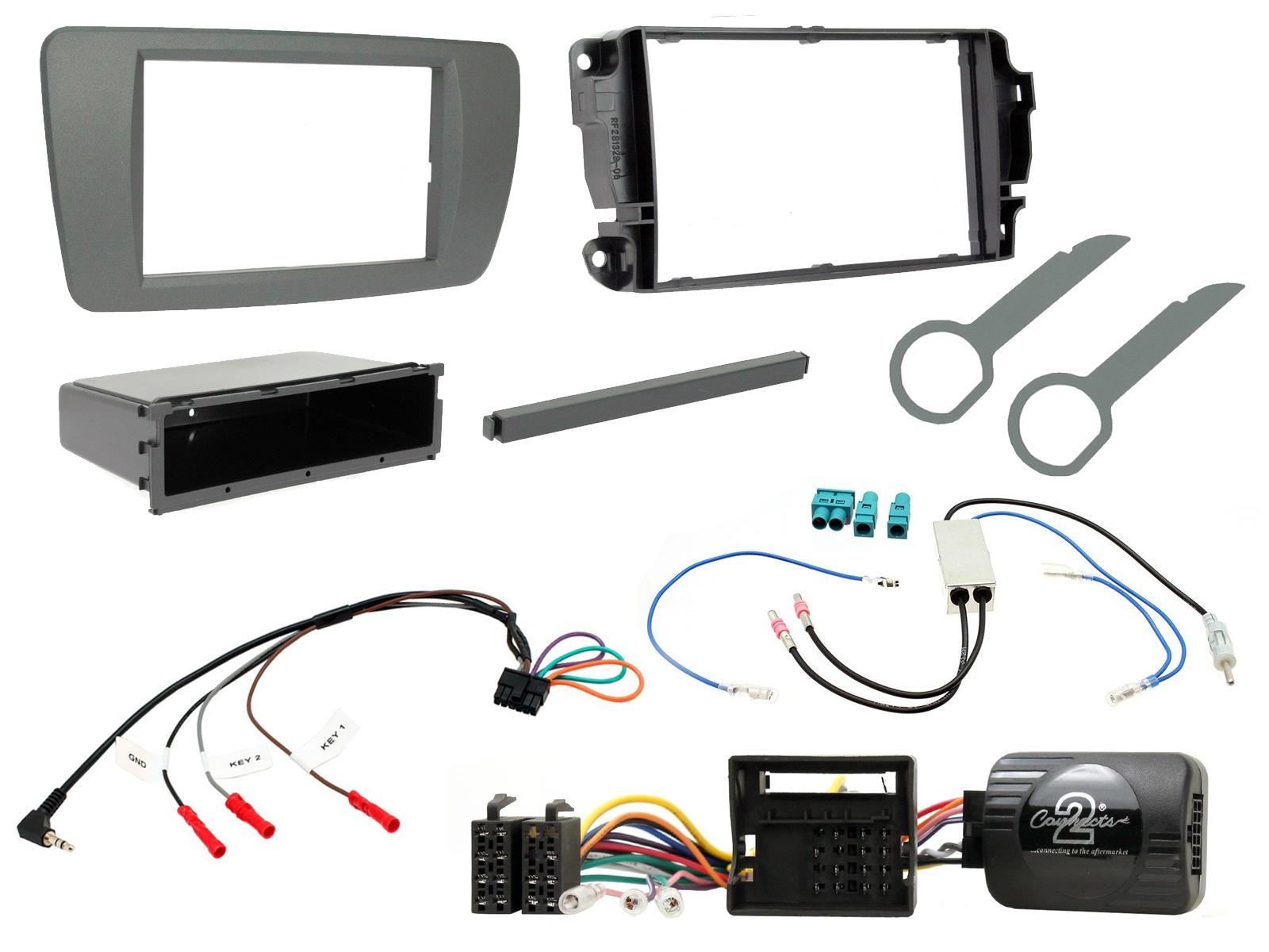 Single Din Stereo Fitting Kit + Steering Wheel Stalk Controls to fit Seat Ibiza 2008-14