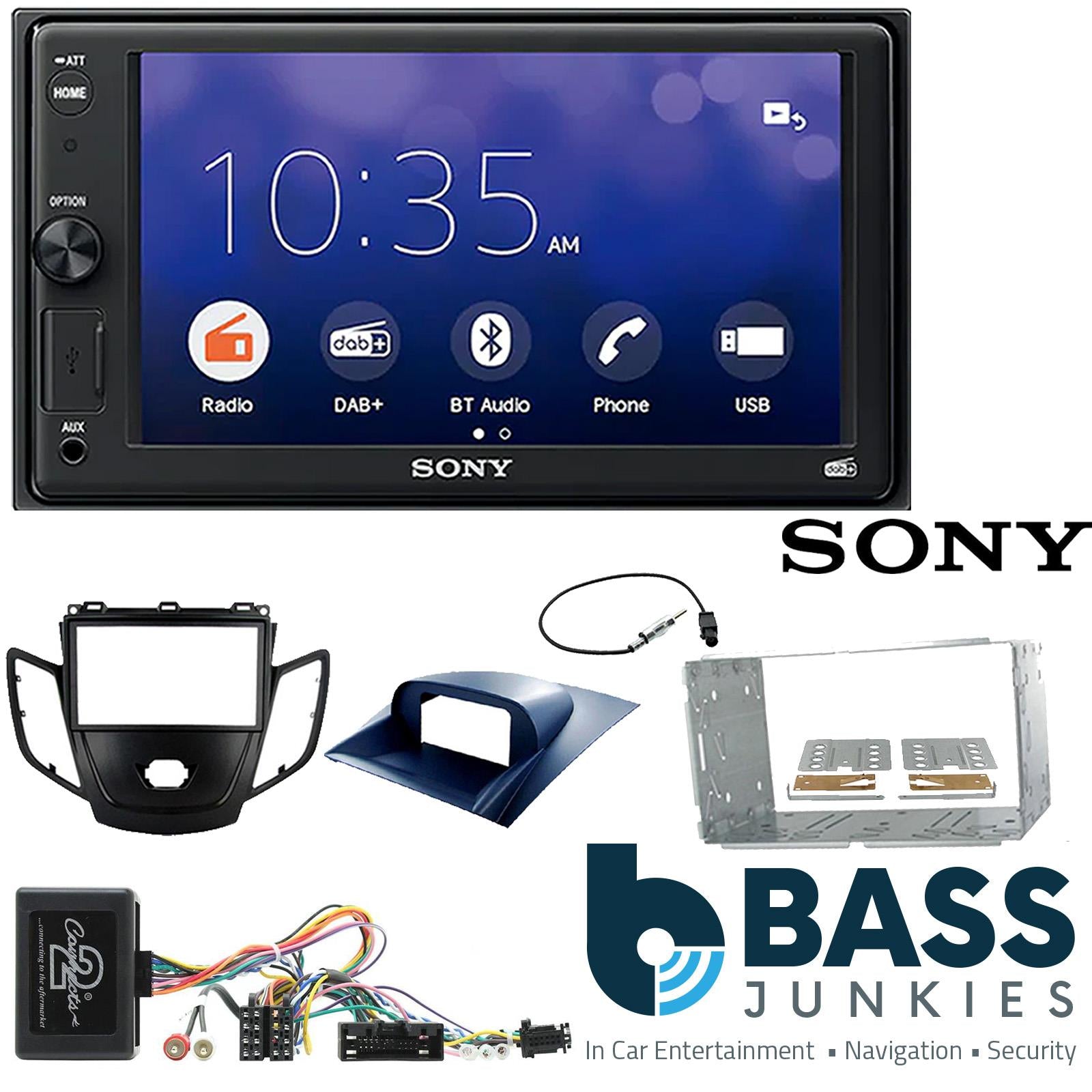 SONY XAV-1550D DAB+ Smart Bluetooth Car Radio + Stereo fitting kit + Steering Wheel Controls Loom for Ford Fiesta 2010-2012