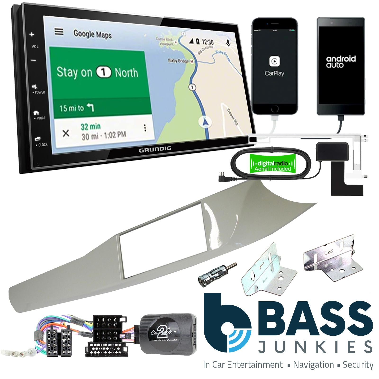Grundig 6.8" Apple Android Double Din Stereo Fitting Kit + Steering Wheel Stalk Controls to fit Alfa Romeo Giulietta 10-14
