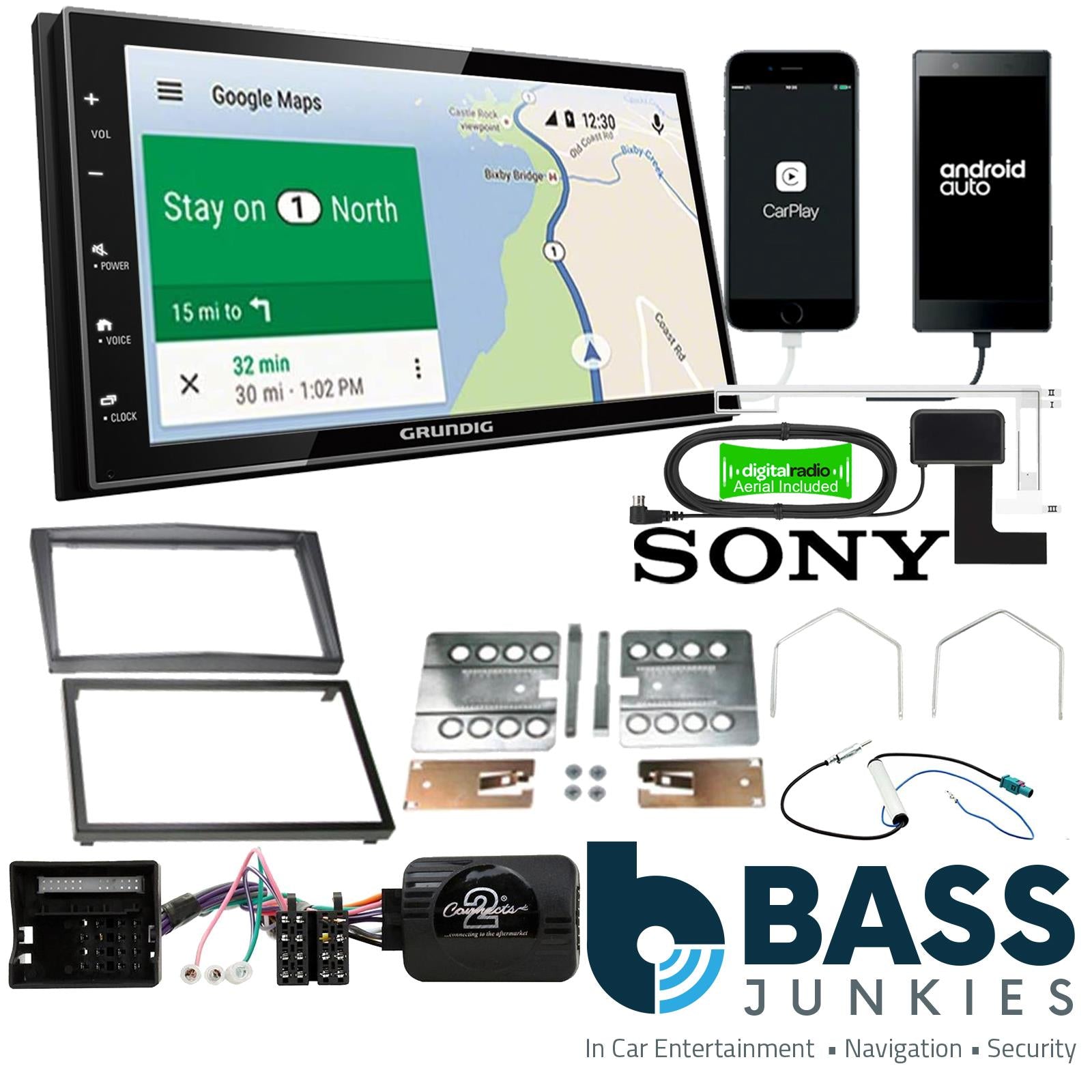 Grundig 6.8" Apple Android Double Din Stereo Fitting Kit + Steering Wheel Stalk Controls to fit Vauxhall Zafira 2005-14 | Vauxhall Antara 2006-10 | Vauxhall Astra 2004-10 | Vauxhall Corsa 2006-09