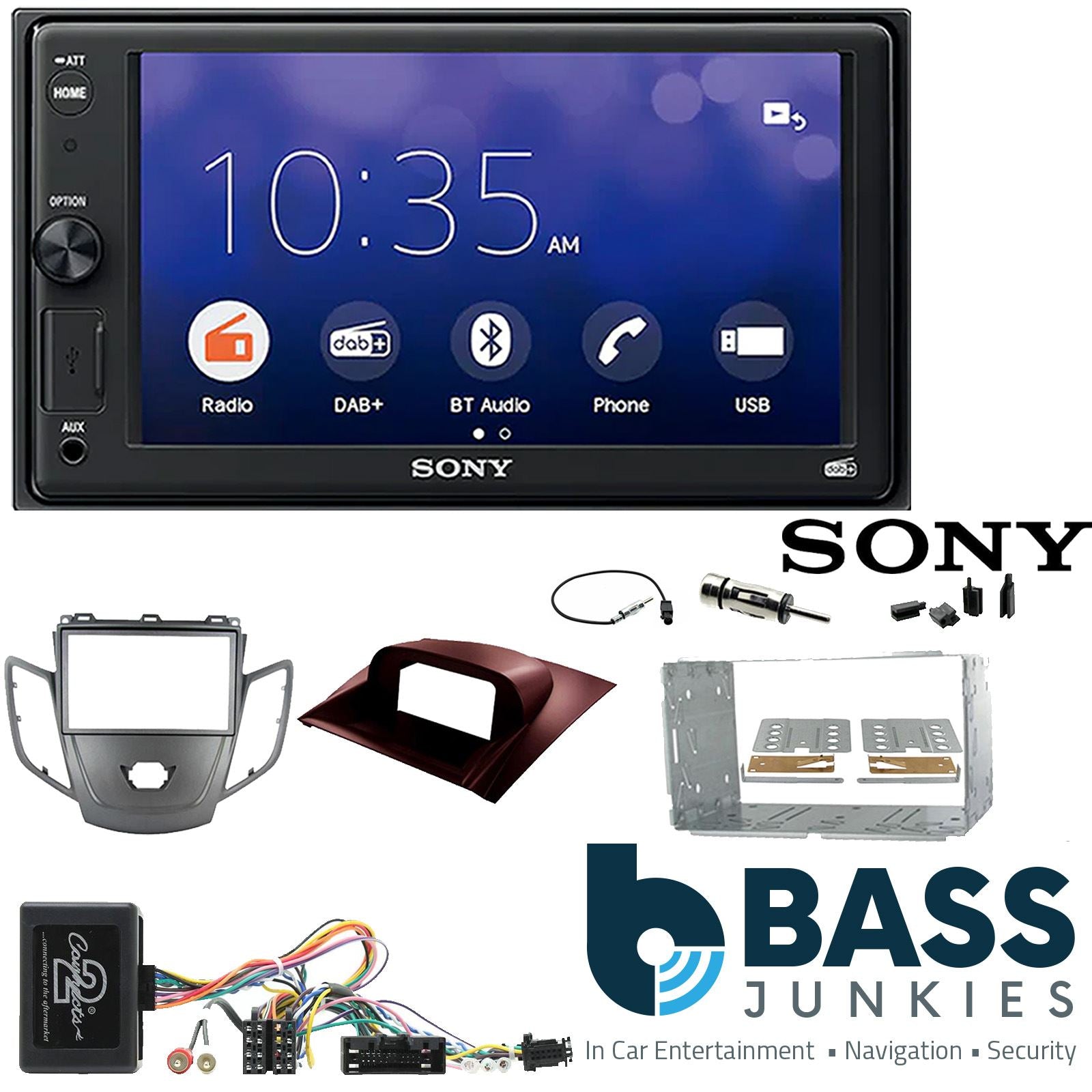 SONY XAV-1550D DAB+ Smart Bluetooth Car Radio + Stereo fitting kit + Steering Wheel Controls Loom for Ford Fiesta 2010-2012