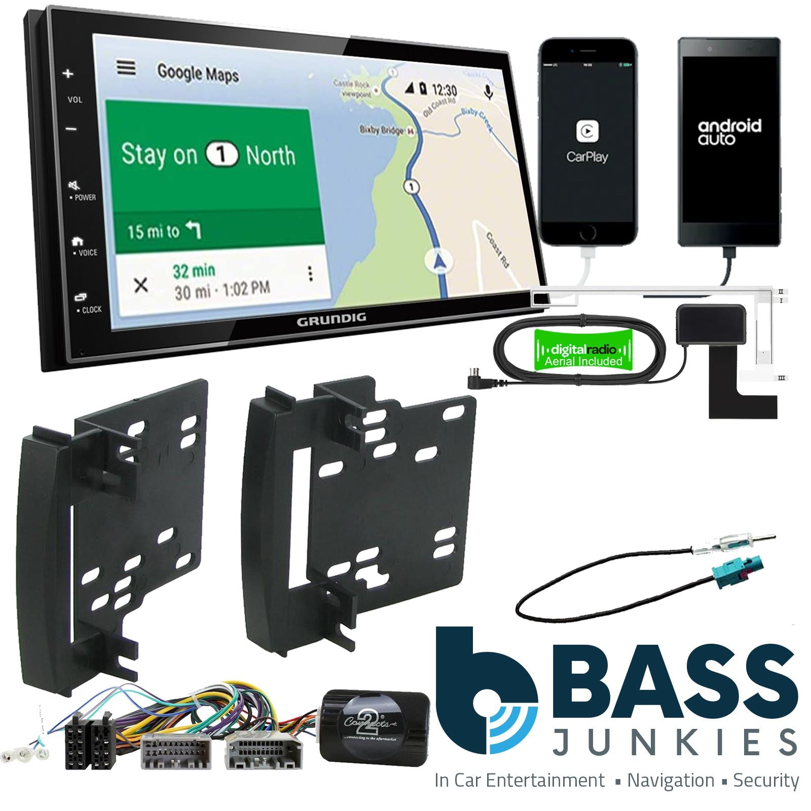 Grundig 6.8" Apple Android Double Din Stereo Fitting Kit + Steering Wheel Stalk Controls to fit Chrysler Sebring 2007-10 | Dodge Nitro 2007-12 | Dodge Avenger 2007-09