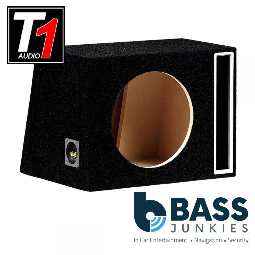 T1 Audio - 12" 300mm 30cm 50L Slot Ported Enclosure Fully Carpeted MDF Car Sub Subwoofer Bass Box Black