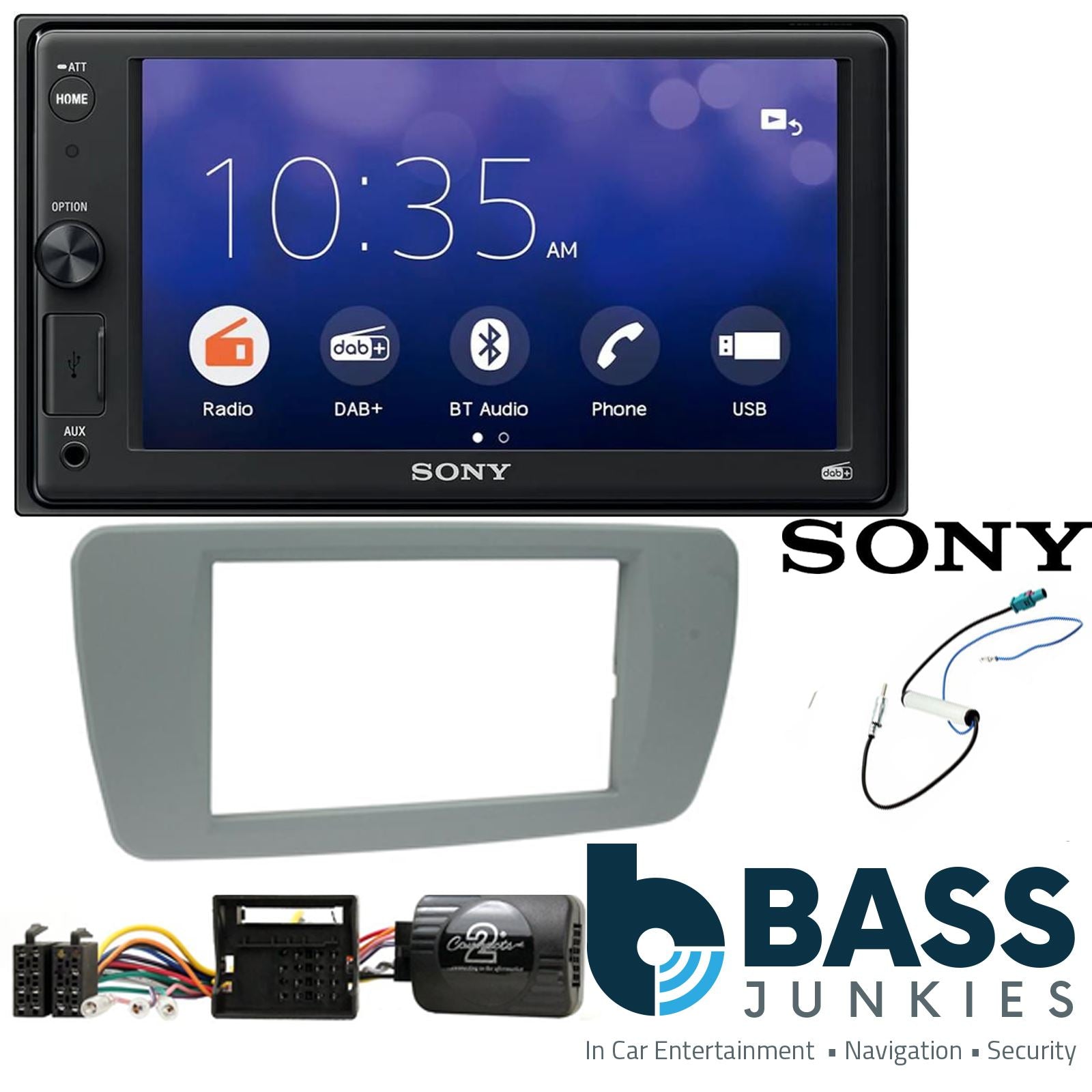 SONY XAV-1550D DAB+ Smart Bluetooth Car Radio + Stereo fitting kit + Steering Wheel Controls Loom for Seat Ibiza 2008-2014