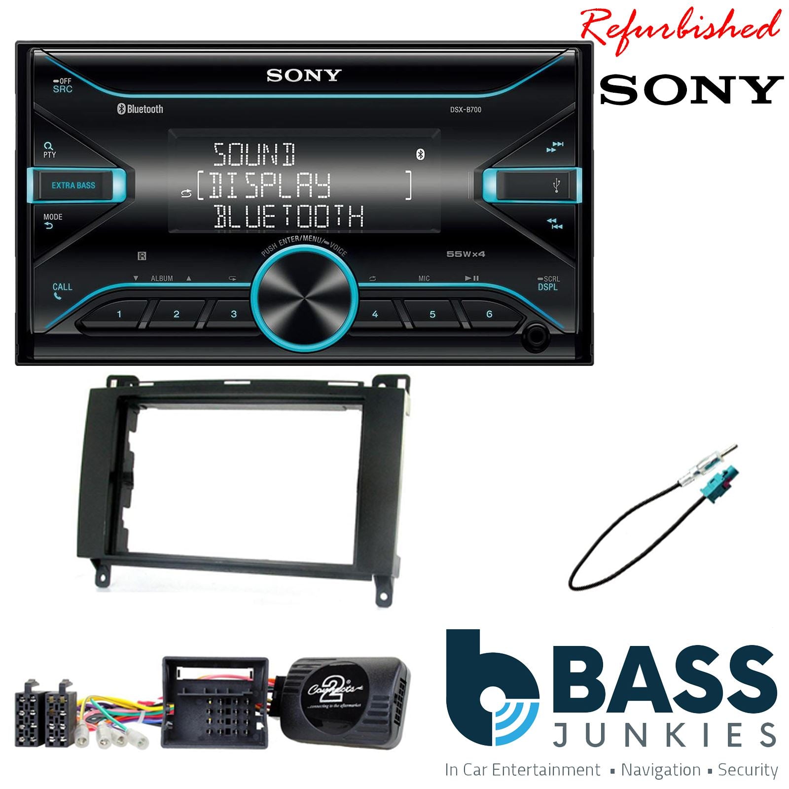 Sony DSX-B700 Bluetooth MP3 USB AUX 4 x 55W Double Din Car Stereo Radio Player + Connects2 Double Din + Steering Wheel Controls fits Mercedes Viano 2006-14|Vito 2006-14|A-Class 2004-12|B-Class 2005-11