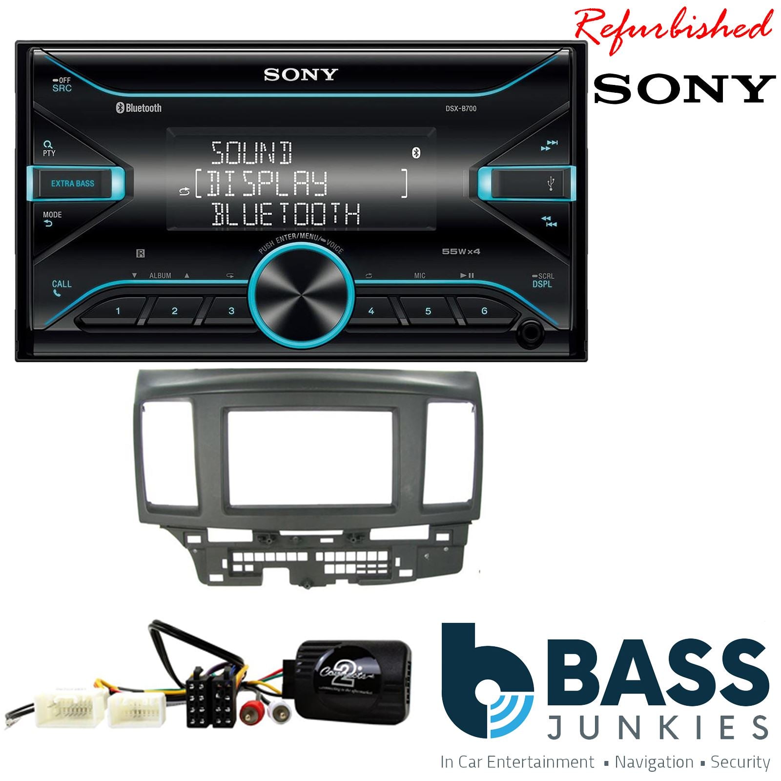 Sony DSX-B700 Bluetooth MP3 USB AUX 4 x 55W Double Din Car Stereo Radio Player + Connects2 Double Din + Steering Wheel Controls fits Mitsubishi Lancer 2008-10