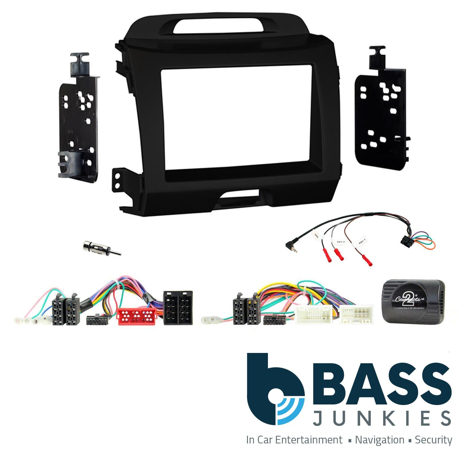 Connects2 CTKKI28 Kia Sportage 2011 Onwards Double Din Car Fascia Steering Wheel Interface Fitting Kit