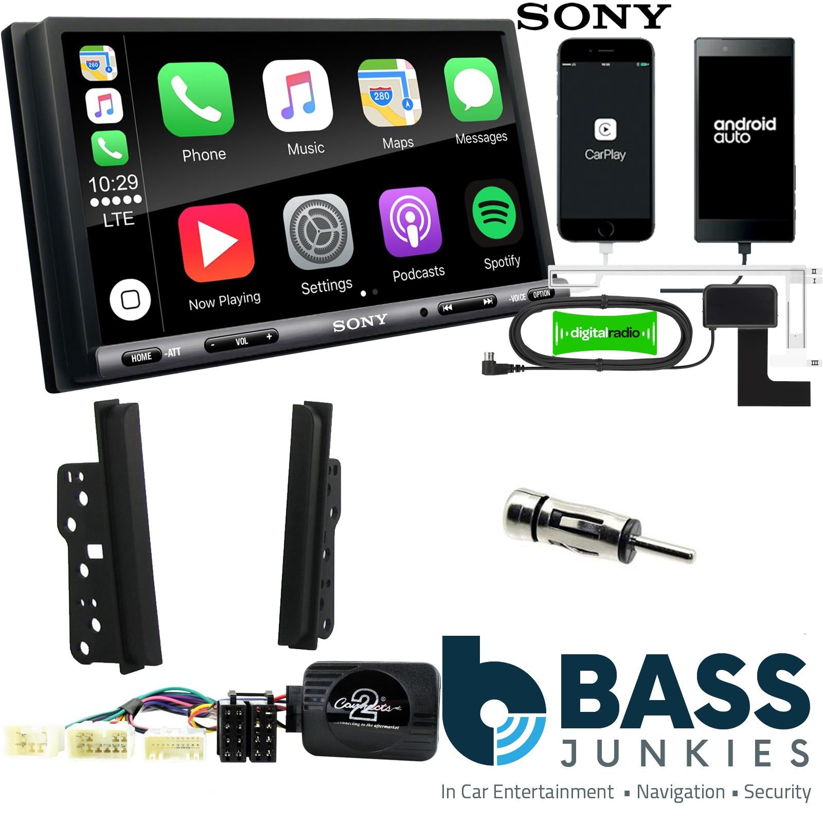 SONY DAB+ Apple | Android Double Din Stereo Fitting Kit + Steering Wheel Stalk Controls to fit Toyota RAV4 2001-06 | Toyota MR2 2000-03 | Toyota Celica 1999-05