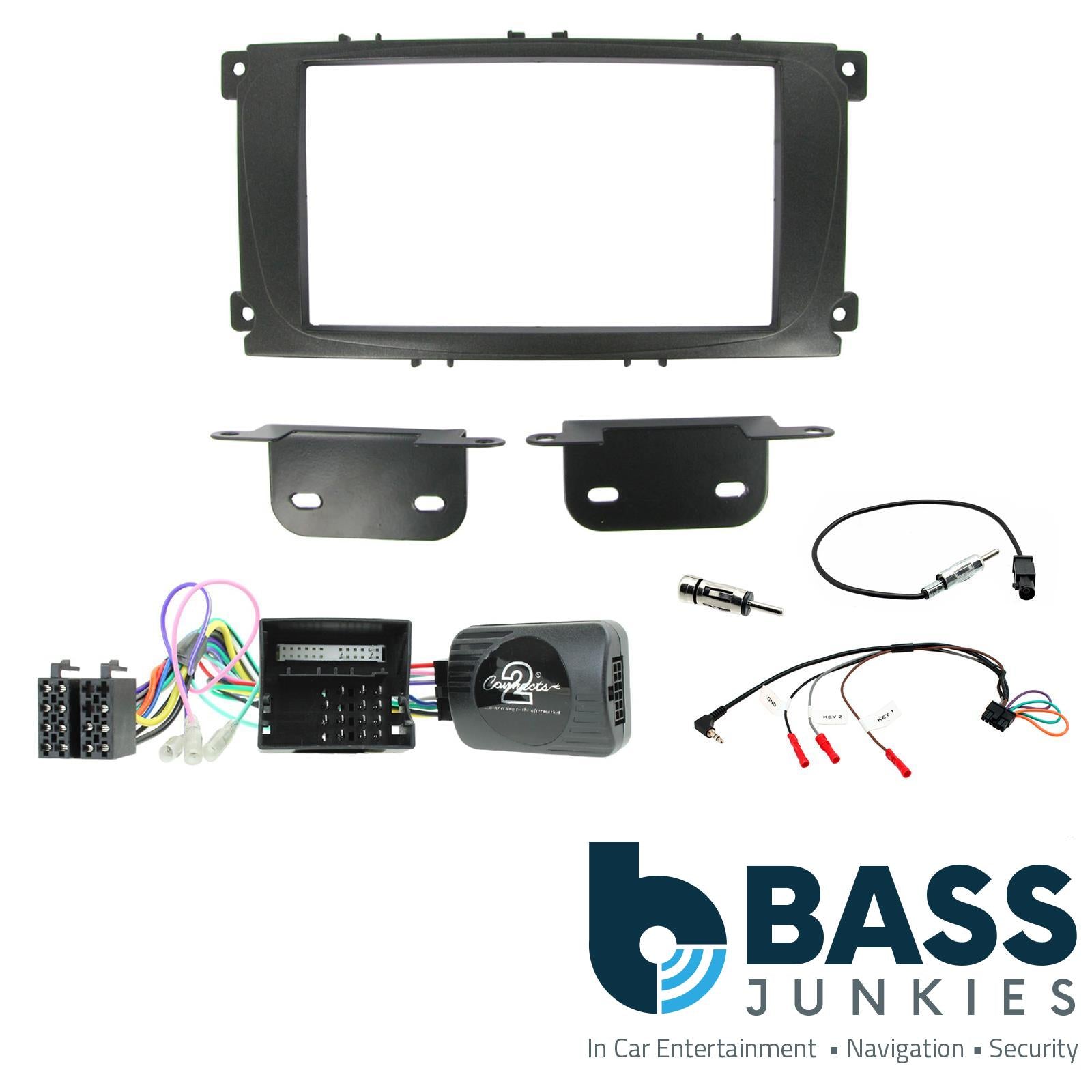 Connects 2 CTKFD24 - Ford Focus 2008 - 2011 Double Din Facia & Steering wheel Interface Fitting Installation Kit (Black Facia Panel)
