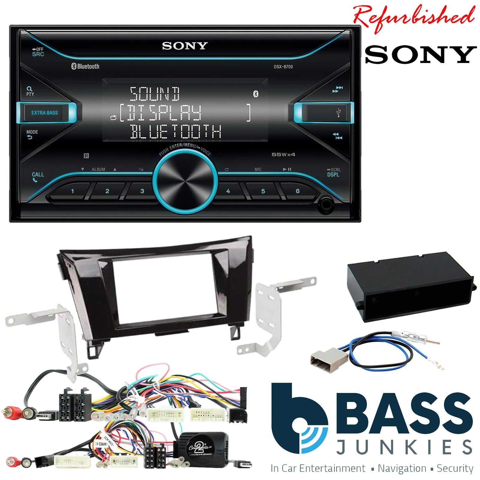 Sony DSX-B700 Bluetooth MP3 USB AUX 4 x 55W Double Din Car Stereo Radio Player + Connects2 Double Din + Steering Wheel Controls fits Nissan Qashqai 2014-17