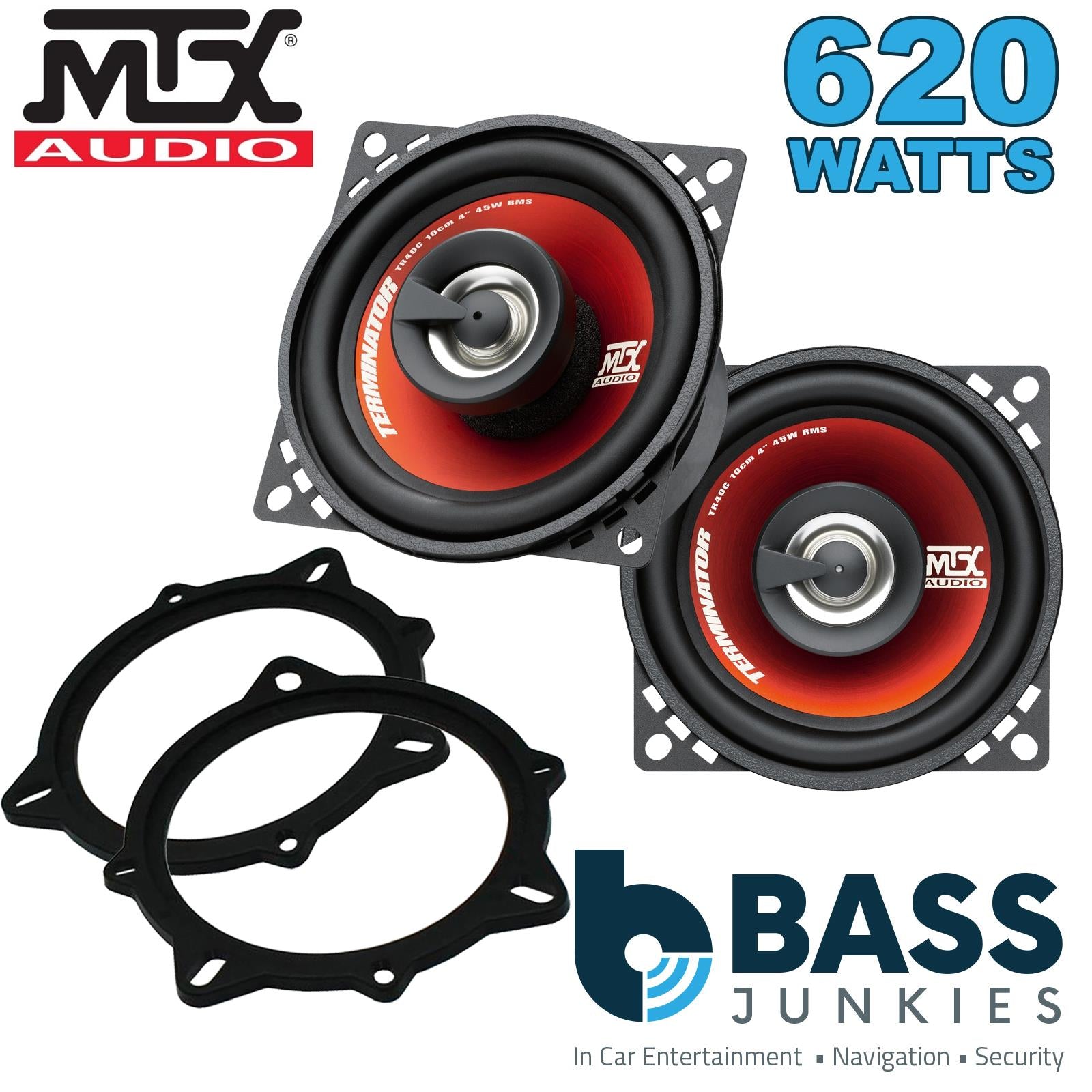 MTX TR40C 100mm/10cm/4" 2-Way Coaxial Car speakers (Per Pair Max 620|90 watts RMS) Fits BMW 5-Series 2006-10 | X1 09-15 | X3 06-10 | X5 06-13 | 3-Series 05-12