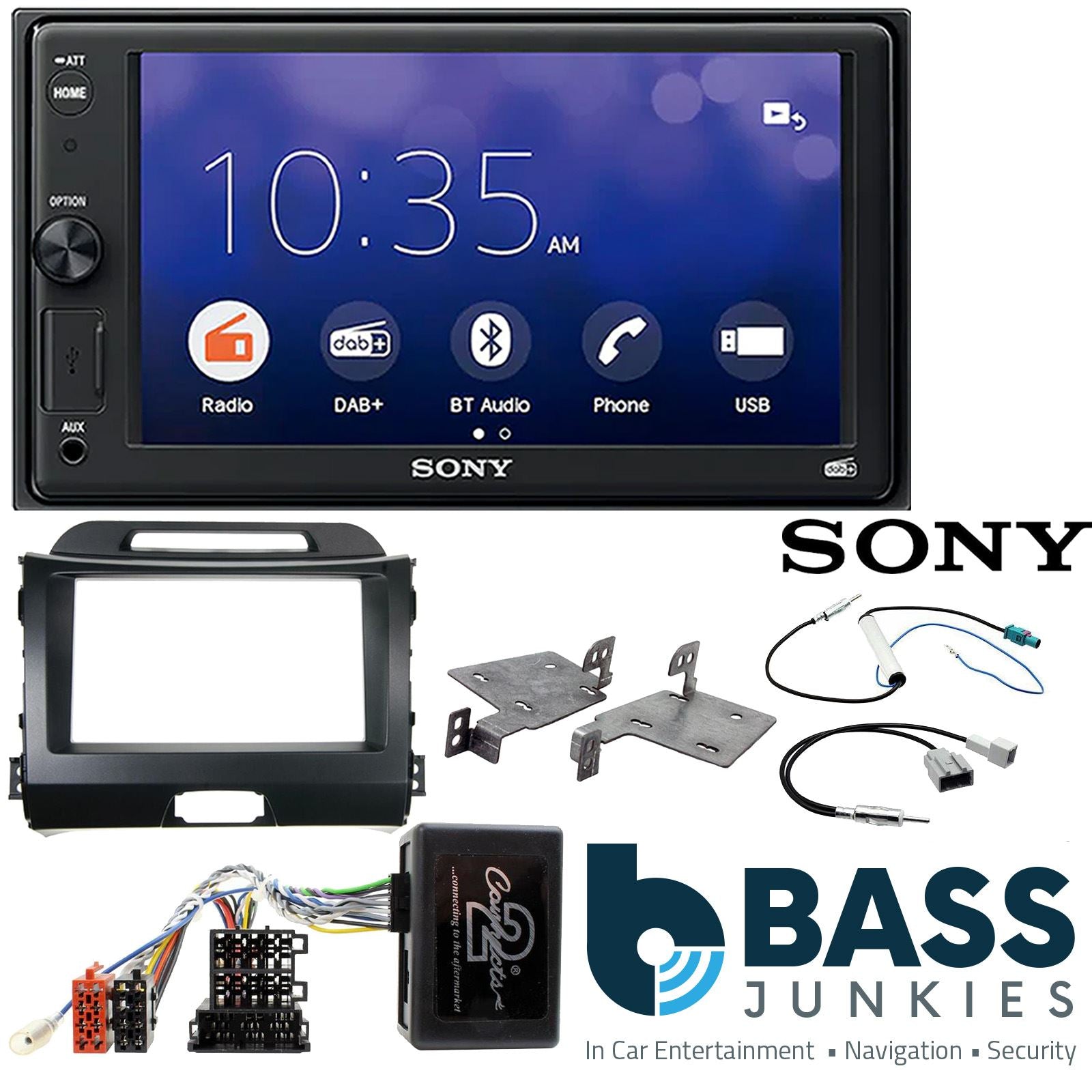 SONY XAV-1550D DAB+ Smart Bluetooth Car Radio + Stereo fitting kit + Steering Wheel Controls Loom for Kia Sportage 2010-2015