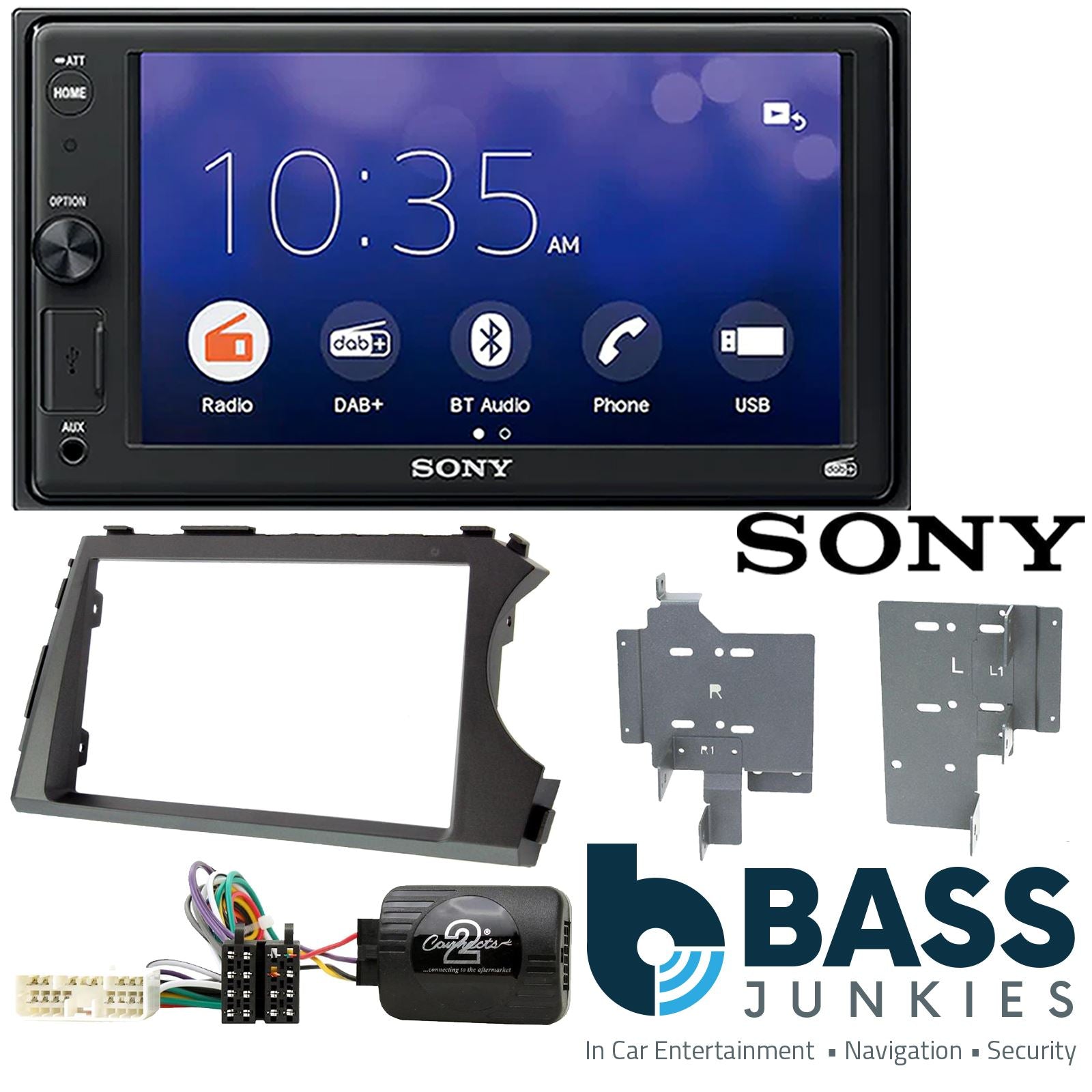 SONY 6.2" Screen Blutooth Double Din Stereo Fitting Kit + Steering Wheel Stalk Controls to fit SsangYong Korando-Sport 10-13