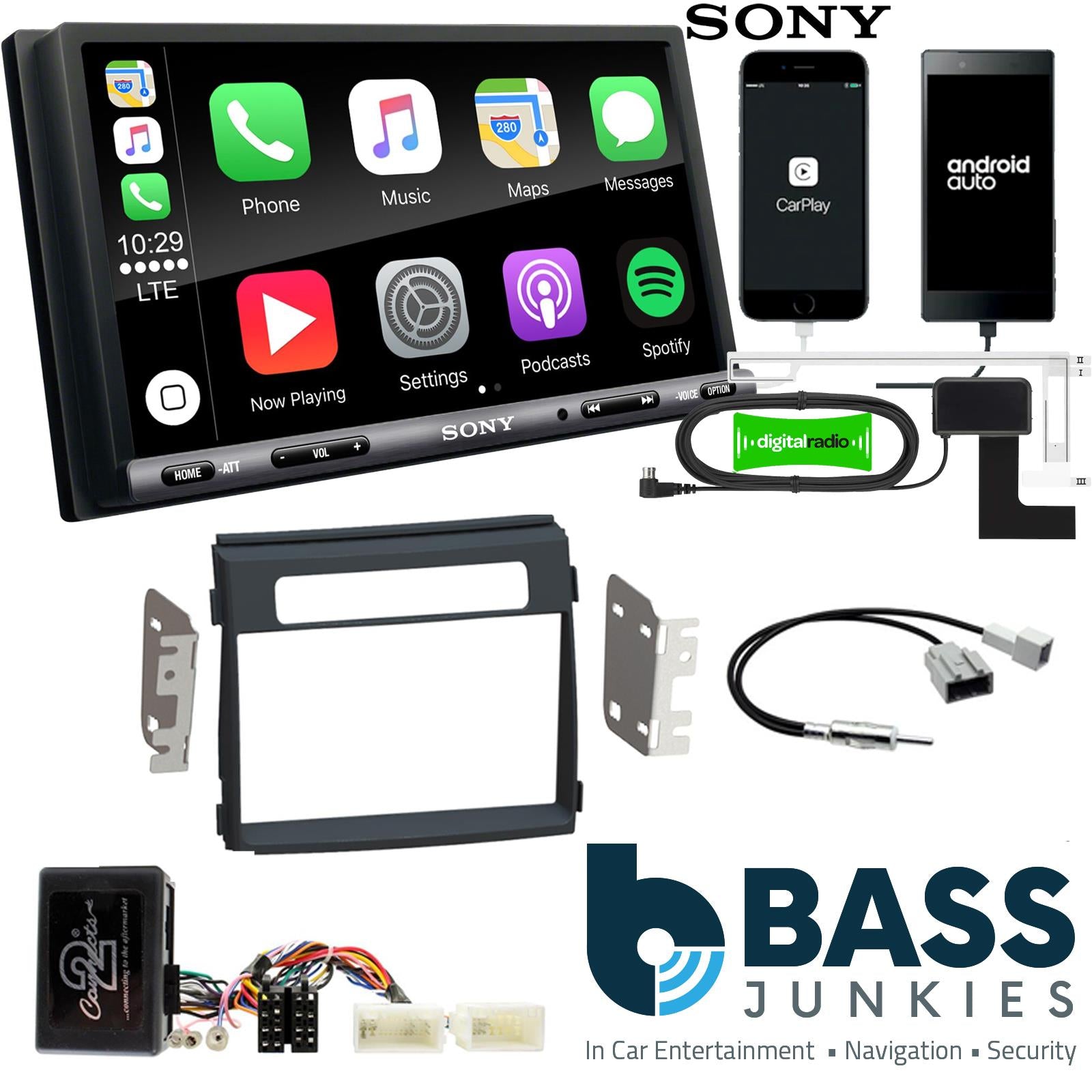 SONY DAB+ Apple | Android Double Din Stereo Fitting Kit + Steering Wheel Stalk Controls to fit Kia Soul 2012-14