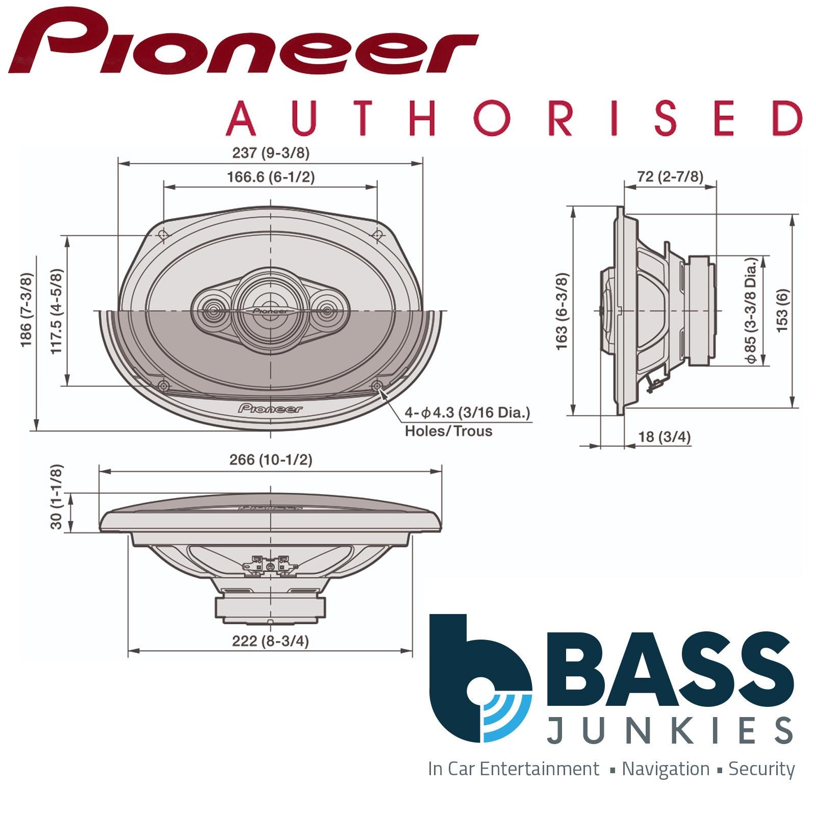 Pioneer TS-A6970F - 6" x 9" 1200 Watts Coaxial 5-Way Car Shelf Speakers