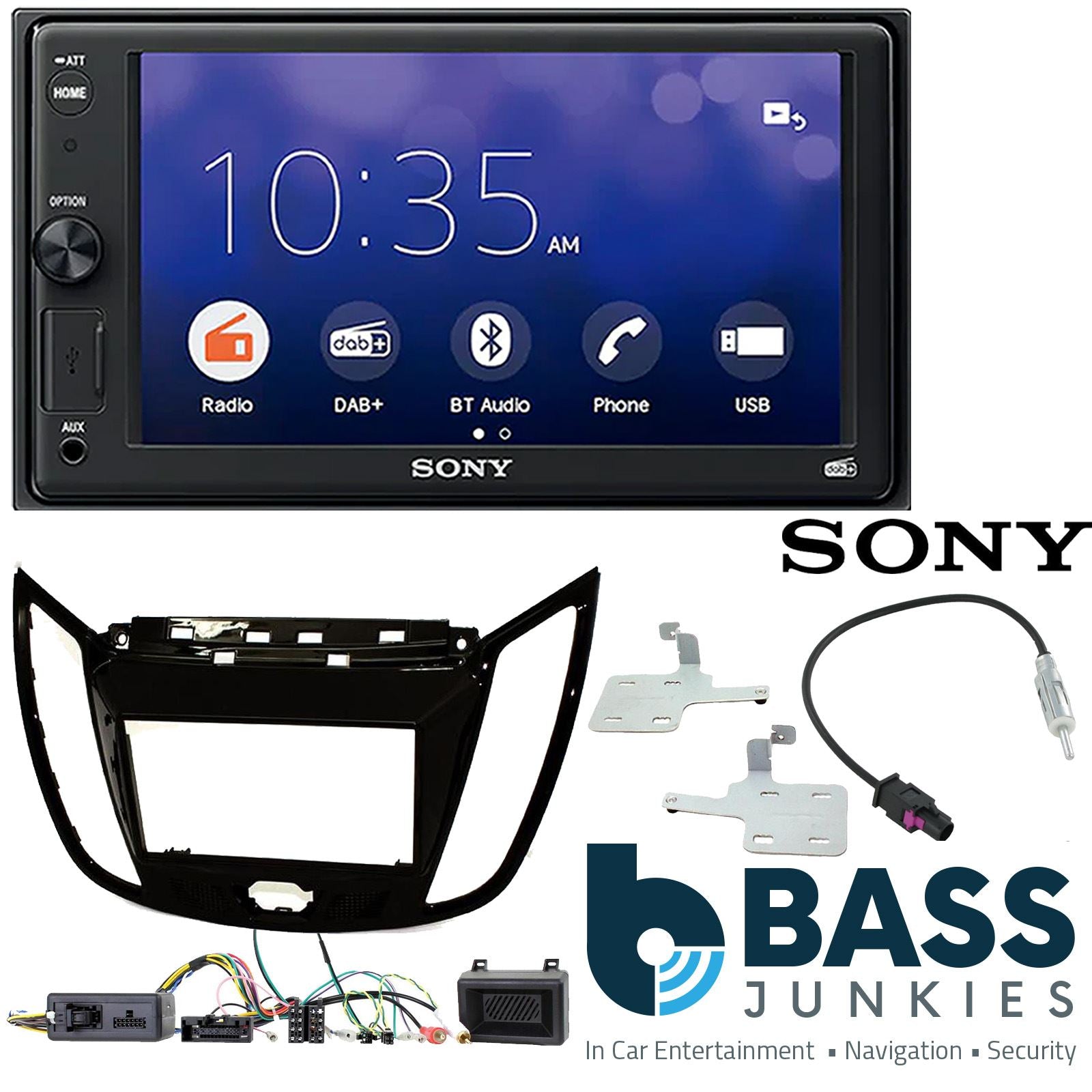 SONY XAV-1550D DAB+ Smart Bluetooth Car Radio + Stereo fitting kit + Steering Wheel Controls Loom for Ford C-Max 2010-2019