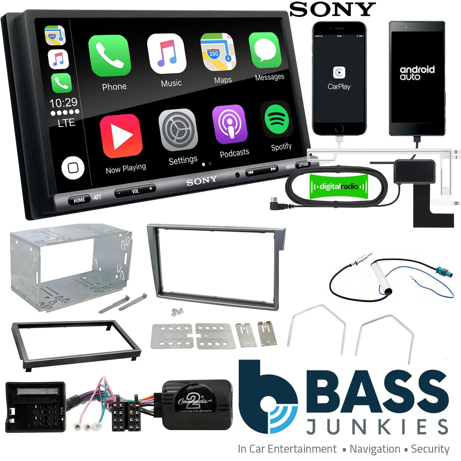 SONY DAB+ Apple | Android Double Din Stereo Fitting Kit + Steering Wheel Stalk Controls to fit Vauxhall Meriva 2005-10 | Vauxhall Signum 2005-08 | Vauxhall Tigra 2004-09 | Vauxhall Vectra 2004-08