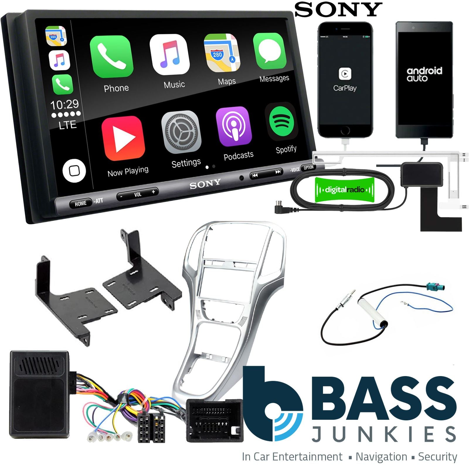 SONY DAB+ Apple | Android Double Din Stereo Fitting Kit + Steering Wheel Stalk Controls to fit Vauxhall Corsa 2000-04 | Vauxhall Meriva 2003-07 | Vauxhall Omega 2000-03 | Vauxhall Vectra -04