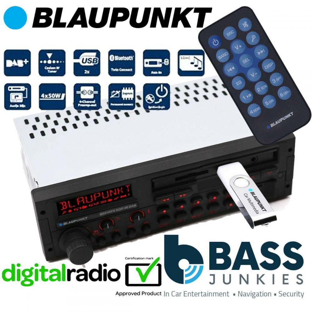 BLAUPUNKT BREMEN SQR46 DAB - Bluetooth DAB+ SD USB AUX 4 x 50 Watts BMW Mercedes Benz Porsche Classic Retro Look Car Stereo