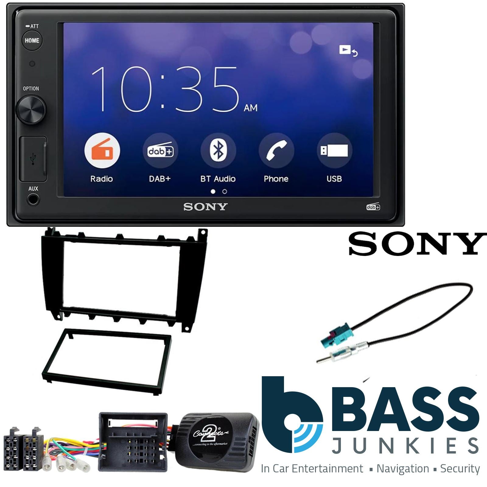 SONY XAV-1550D DAB+ Smart Bluetooth Car Radio + Stereo fitting kit + Steering Wheel Controls Loom for Mercedes C-Class 2004-2007