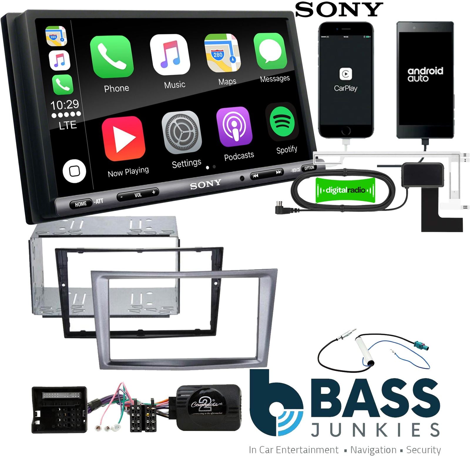 SONY DAB+ Apple | Android Double Din Stereo Fitting Kit + Steering Wheel Stalk Controls to fit Vauxhall Astra 2004-10 | Vauxhall Antara 2006-10 | Vauxhall Corsa 2006-09 | Vauxhall Zafira 2005-14
