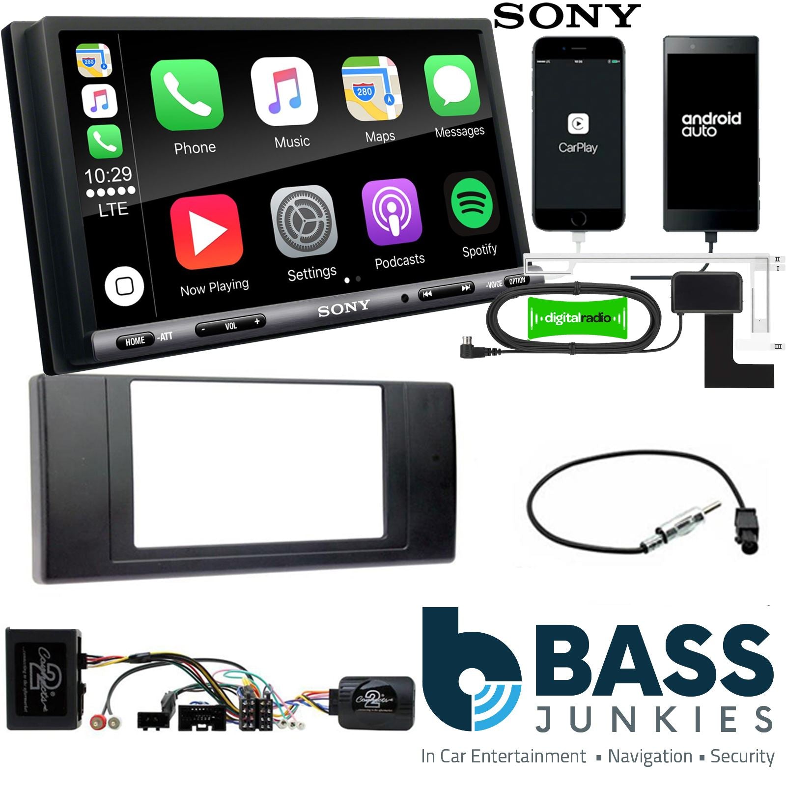 SONY DAB+ Apple | Android Double Din Stereo Fitting Kit + Steering Wheel Stalk Controls to fit Land Rover Range-Rover-Vogue 06-12