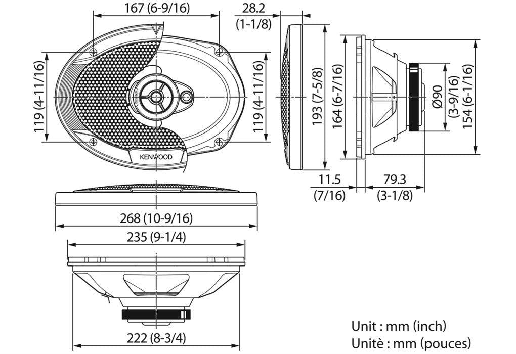 Kenwood KFC-S6976EX - 1000 Watts a Pair 3 Way 6x9 Car Van Parcel Shelf Speakers